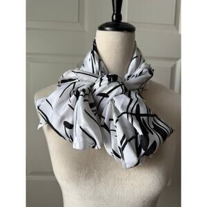 Leaf Print Oversized Lightweight Silky Scarf Wrap Black White Minimalist Artsy